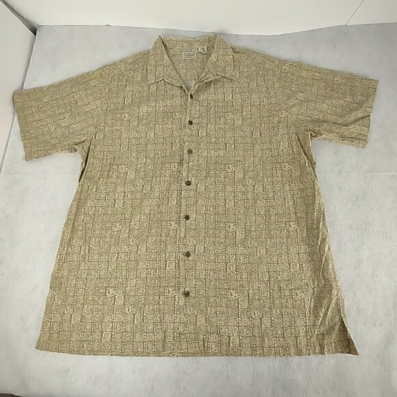 L.L. Bean 100% Cotton Tan Short Sleeve Button Down Hawaiian Shirt Size XLT - Picture 1 of 9